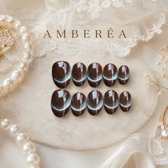 Dark Chocolate Brown Cat Eye Press On Nails | Handmade Reusable Glossy Nails by AMBERÉA
