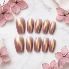 Champagne Gold Cat Eye Press On Nails | Short Square Fake Nails