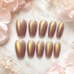 Champagne Gold Cat Eye Press On Nails | Short Square Fake Nails