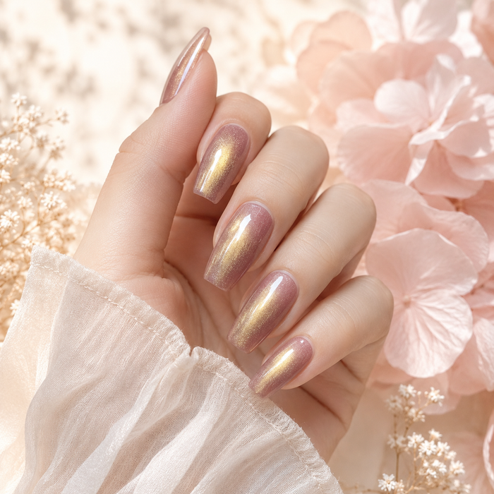 Champagne Gold Cat Eye Press On Nails | Short Square Fake Nails