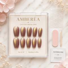 Champagne Gold Cat Eye Press On Nails | Short Square Fake Nails