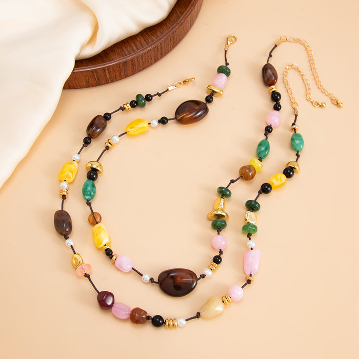 Colorful Beaded Necklace | Vintage Boho Long Necklace for Women