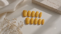 Glossy Yellow Press On Nails | Handmade Reusable Short Square Nails by AMBERÉA
