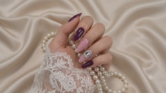 AMBERÉA Burgundy Pink Press On Nails | Luxury Crystal Gel False Nails