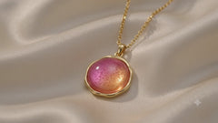 Pink Orange Gemstone Jewelry Set | Gold Tone Necklace and Earrings Set by AMBERÉA