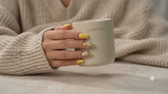 Yellow Daisy Press On Nails | Handmade Floral Long Square Nails by AMBERÉA