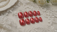Ruby Red Cat Eye Press On Nails | Handmade Reusable Glossy Almond Nails by AMBERÉA