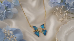 Blue Butterfly Pendant Necklace | Gold Tone Rhinestone Women’s Necklace by AMBERÉA