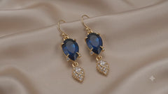 AMBERÉA Blue Crystal Drop Earrings | Gold Vintage Statement Earrings