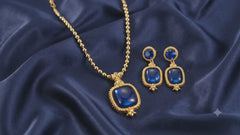 Royal Blue Gemstone Jewelry Set | Gold Tone Necklace and Earrings Set by AMBERÉA