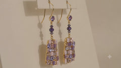Purple Mosaic Crystal Drop Earrings | Geometric Statement Earrings