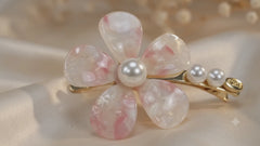 Pink Iridescent Flower Hair Clip | Pearl Bridal Barrette – AMBERÉA