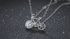 Moissanite Bicycle Necklace | Unique Bike Pendant Necklace with Sparkling Gemstone – AMBERÉA