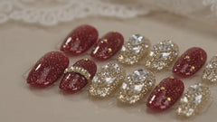 Burgundy Gold Rhinestone Press On Nails | Handmade Luxury Crystal Nails by AMBERÉA