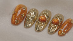 Orange Gold Cat Eye Press On Nails | Handmade Luxury Metallic Almond Nails by AMBERÉA