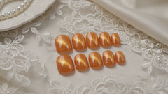 Orange Gold Cat Eye Press On Nails | Handmade Reusable Short Square Nails by AMBERÉA