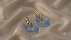 Blue Resin Hoop Drop Earrings | Gold Tone Geometric Earrings by AMBERÉA